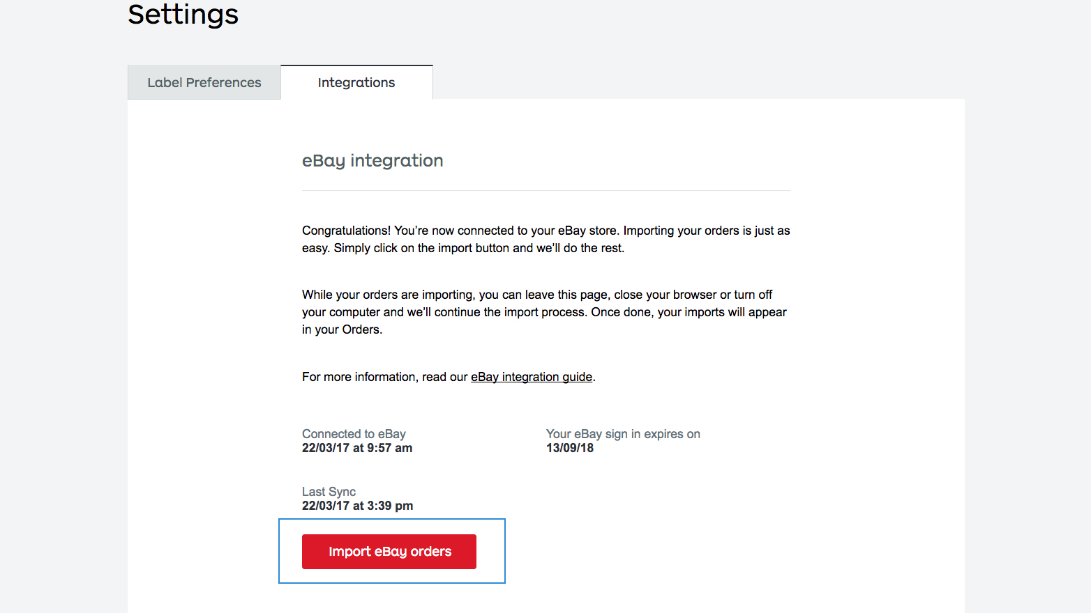 Import your eBay orders by hitting the Import eBay Orders button.