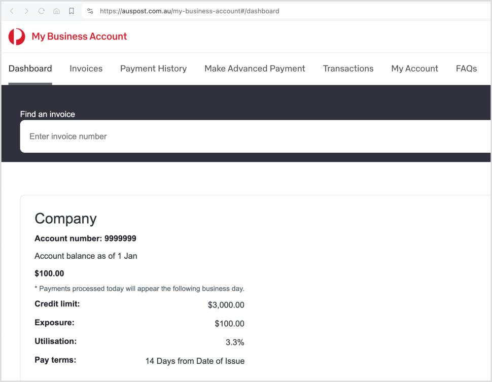 My Business Account dashboard.