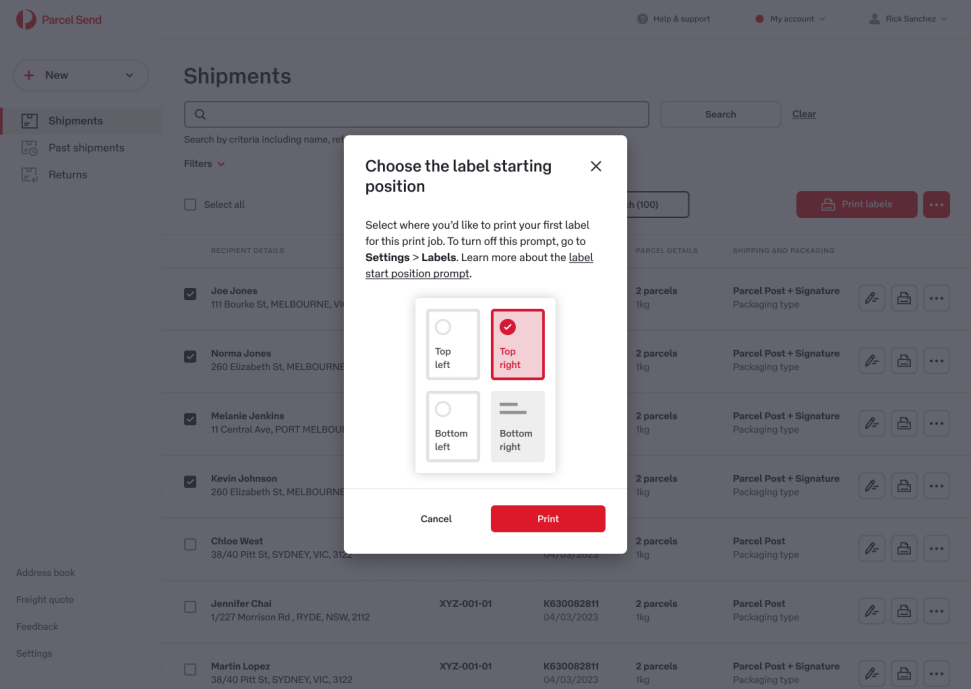 The ‘Choose your paper type’ section offers four options on separate buttons. They are ‘A4 – 1 label, plan paper’, ‘A4 – 4 labels, plain paper’, ‘A6 – 1 label, plain paper’, and ‘A4 – 4 labels, pre-printed'.