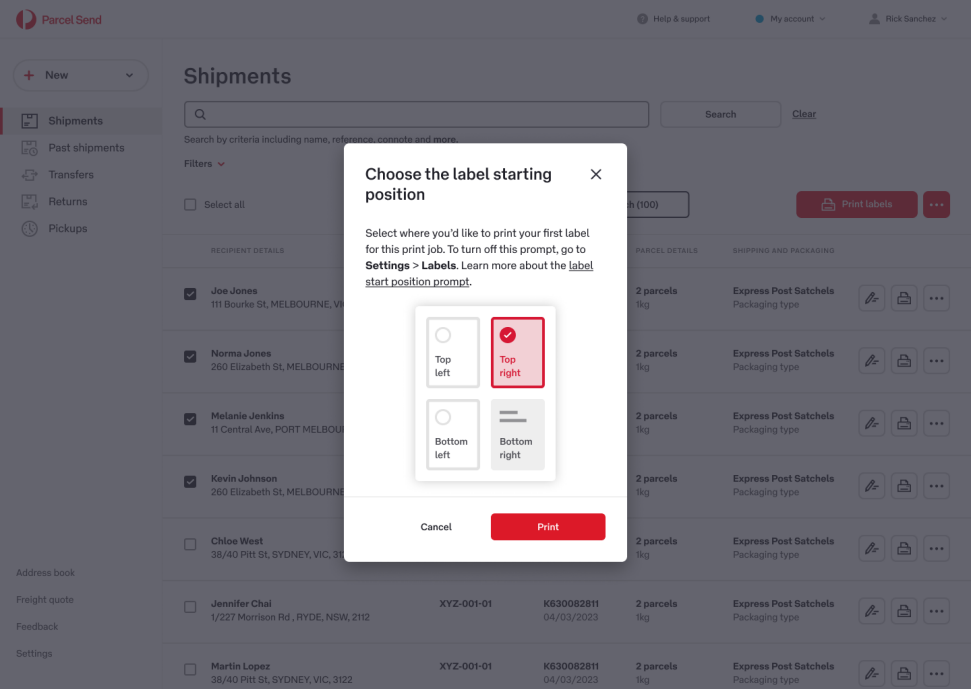 The ‘Choose your paper type’ section offers four options on separate buttons. They are ‘A4 – 1 label, plan paper’, ‘A4 – 4 labels, plain paper’, ‘A6 – 1 label, plain paper’, and ‘A4 – 4 labels, pre-printed'.